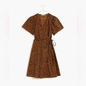 Flutter-Sleeve Wrap Mini Dress in Painted Leopard MADEWELL